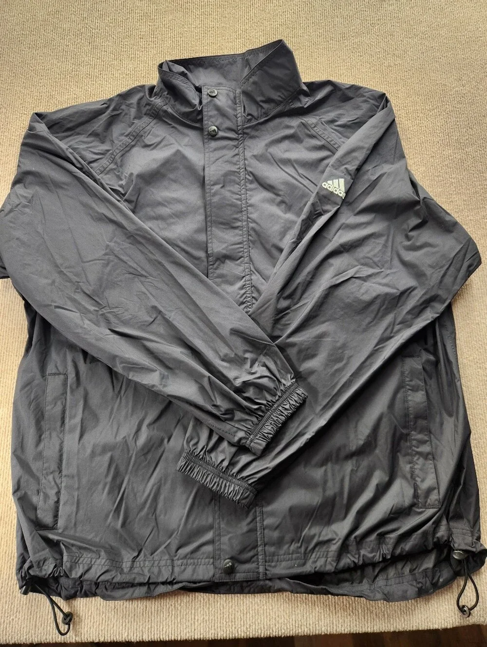 adidas Men's L Full-Zip ClimaShell Windbreaker Rain Jacket Black Stand-Up Collar